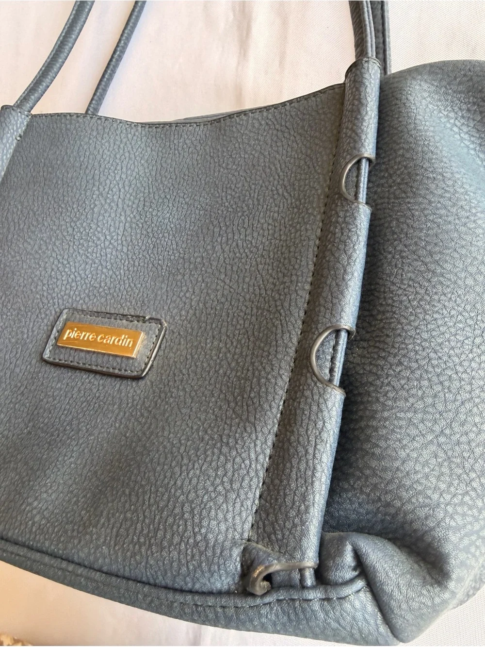 Pierre Blue Pebbled Shoulder Tote Purse Gold Hardware Dual Straps